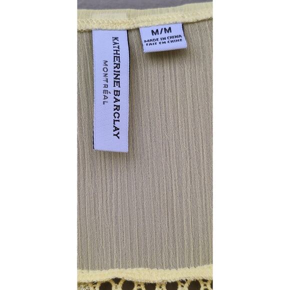 Katherine Barclay Montreal Semi Sheer Crochet Yellow V neck Blouse Size M Easter - Picture 2 of 9
